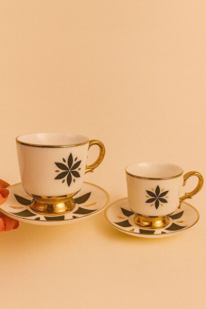 Tutku İki Kişilik Gold Kulplu Şık Kahve Fincan Takımı