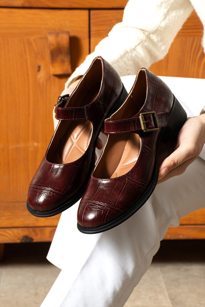 dabab shoes CLARISSA Дамски бордо ортопедични обувки с 4 см ток, катарама и з...