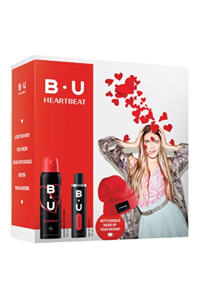 B.U. Set Apa de Toaleta, BU Heartbeat, 50 ml, Deodorant Spray, 150 ml si Caciula