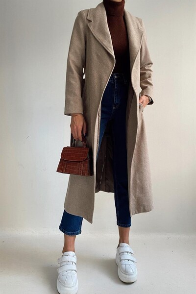 Suziş Women's Premium Coat with Mink Belt 9350