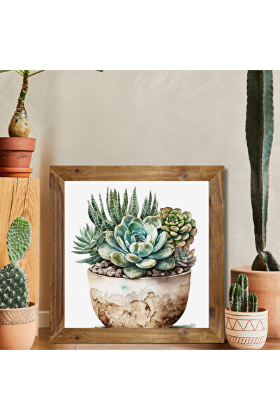 Tuba Decor Ahşap Çerçeveli Kare Tablo fincanda çiçekler