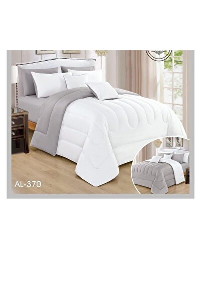 FABRIC 100% cotton. Plain double duvet. 10 pieces. Two sides in white and medium gray, providing superior softness and comfort for sleeping.
