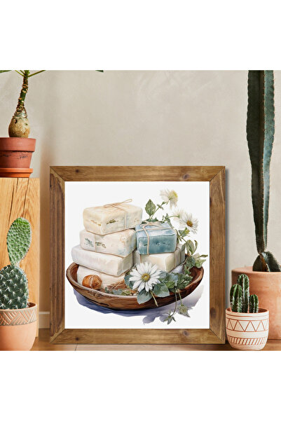 Tuba Decor Ahşap Çerçeveli Kare Tablo banyo ve sabunlar