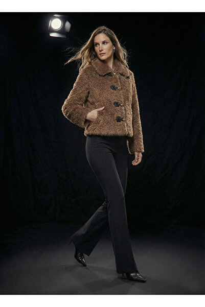 studio fashion 1988 Women's Brown Shepherd Buttoned Faux Fur Coat