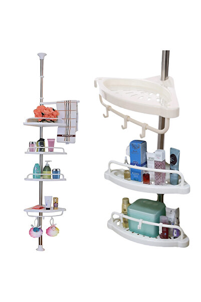 DMV Solux Raft telescopic de colț pentru baie - 4 rafturi reglabile, oțel inoxidabil, fără găurire