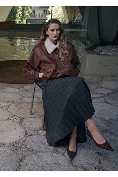 MANGO Woman Kareli ve pileli etek