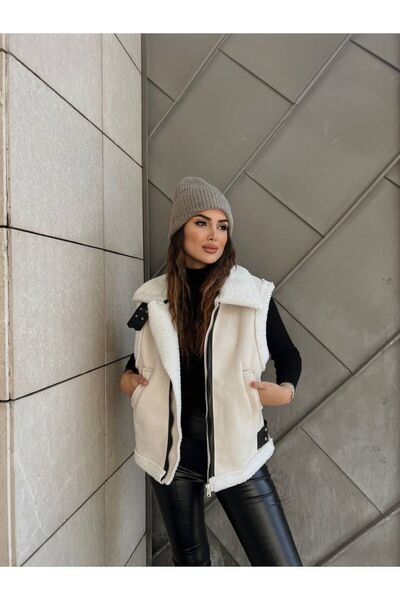 Modazeyosh Women's Suede Leather Detail Vest