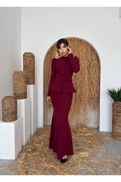 ETİKAFASHION Vatkalı Balık Form Ceket Etek Takım