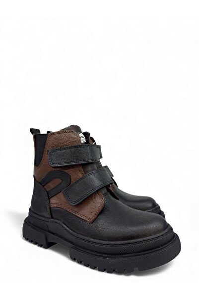Tekiner Genuine Leather Orthopedic Velcro Brown Black Boys' Boots