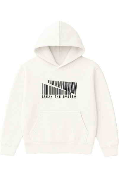 VSRN تصميم Break The System مطبوع قصة فضفاضة سويت شيرت أبيض بغطاء رأس