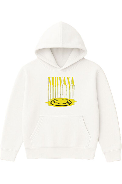 VSRN نيرفانا 1 تصميم مطبوع قصة فضفاضة سويت شيرت أبيض بغطاء رأس