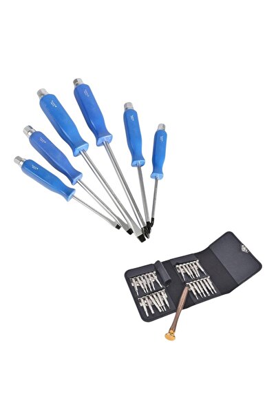 OEM Set of 6 straight + cross screwdrivers, steel, plus set of 25 mini universal, multifunctional screwdrivers