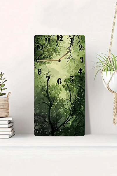 kutuTR 3D Looking 2D Uv Printing Mdf Table Clock – Forest and Sunlight Themed Nature Decor – 20X40 Cm-Dts243