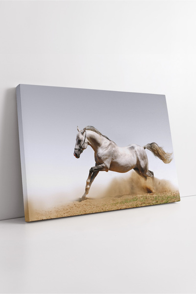 KOSS Dijital Pictură pe pânză cu cal argintiu alergând, mișcare dinamică, tem...