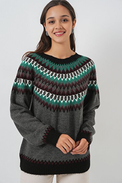 Hiccup Bdart Patterned Long Sleeve Round Neck Sweater