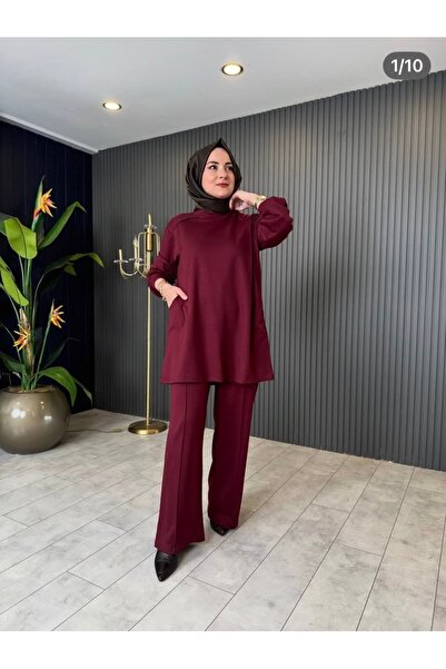 FASİON 1.Sınıf Duble Krep Kumaş Alt Üst Takım Bordo