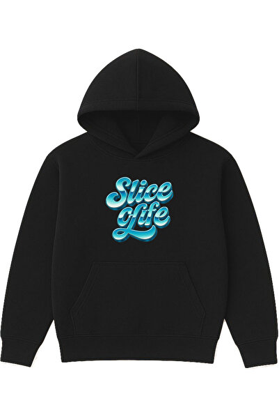 VSRN سويت شيرت سلايس كلويف ديزاين مطبوع قصة فضفاضة أسود بغطاء رأس