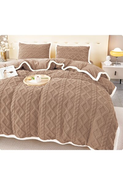 OEM Cocolino double knit bedding set, 4 pcs, microfleece, light brown, 220x230 cm