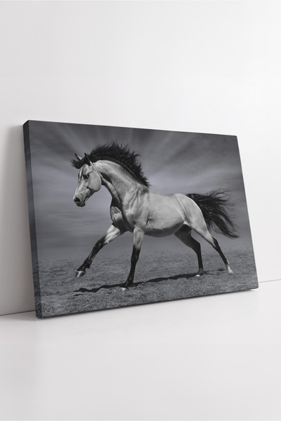 KOSS Dijital Pictură pe pânză cu cal care alergă în alb-negru, decor artistic...