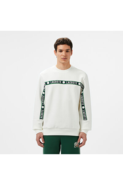 Lacoste Erkek Classic Fit Bisiklet Yaka Baskılı Beyaz Sweatshirt