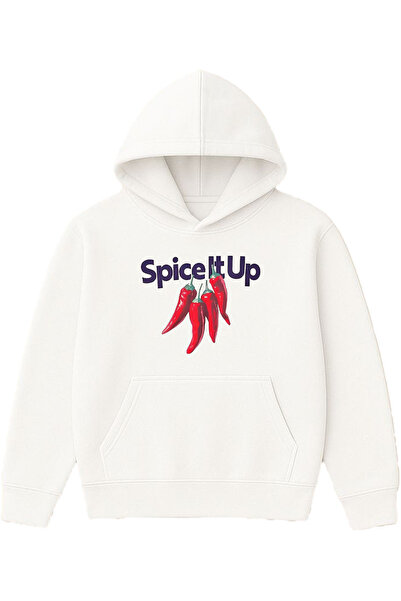 VSRN Hanorac alb supradimensionat cu glugă, cu imprimeu Spice It Up Design