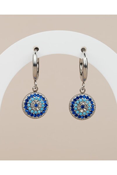 Portakal Esintisi Naressa Zircon Stone Evil Eye Beaded Dangle Steel Earrings