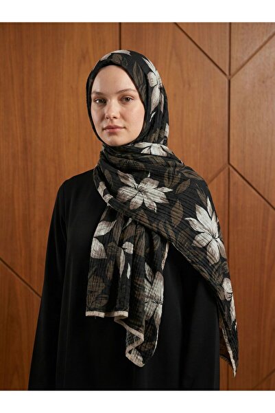aldyoo شال موسلين بنمط ليليوم أسود بيج