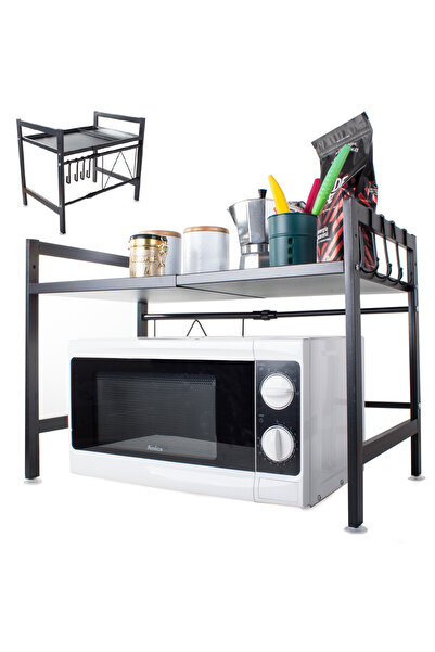 DMV Solux Suport Cuptor pentru Microunde, Raft Reglabil, Negru, Otel Inoxidab...