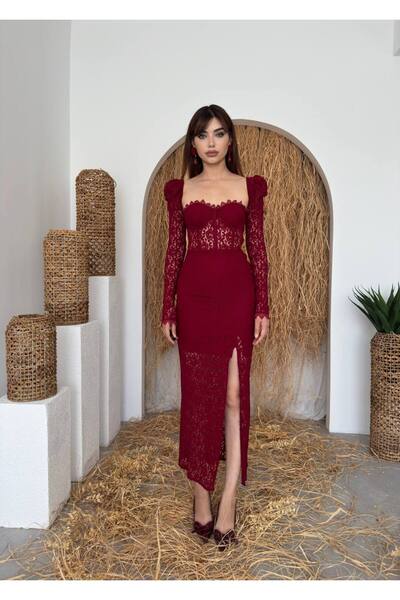 ETİKAFASHION Dantel Yırtmaçlı Korsaj Elbise