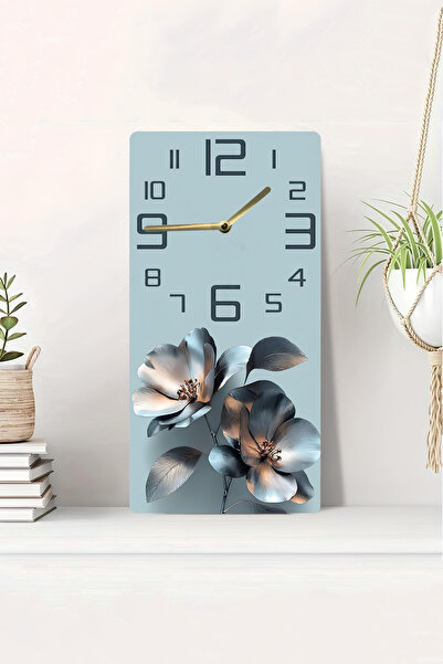 kutuTR 3D Look 2D Uv Printing Mdf Table Clock – Modern Decor with Metallic Floral Design – 20X40 Cm-Dts242