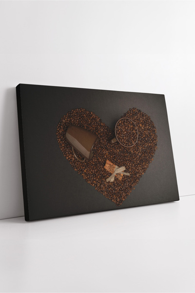 KOSS Dijital Pictură decorativă pe pânză în formă de inimă cu boabe de cafea ...