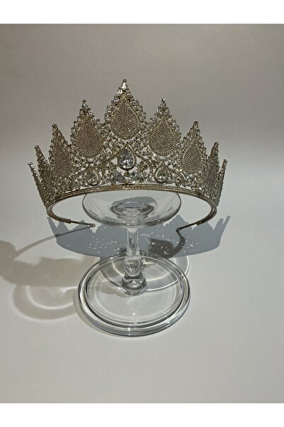 FDY Kraliyet Modeli Büyük Taşlı Altın Gelin Tacı – Işıltılı Prenses ve Kraliç...