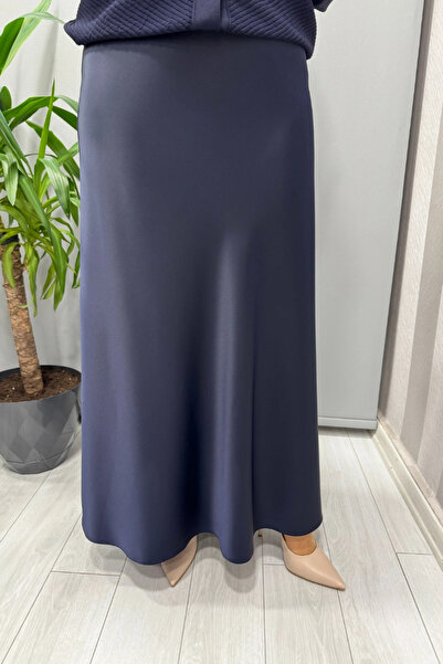 Sentez Fusta Luna din satin cu volan, albastru închis 5457