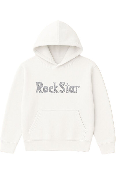 VSRN سترة روك ستار ديزاين مطبوع قصة فضفاضة باللون الأبيض بغطاء رأس