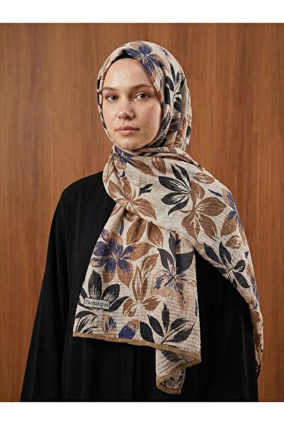 aldyoo شال موسلين بنمط ليليوم أسود بيج