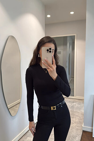 MİROR Γυναικεία μπλούζα Modal με λαιμόκοψη σε μαύρο χρώμα