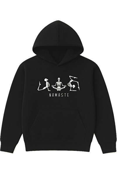 VSRN تصميم ناماستي مطبوع قصة فضفاضة سويت شيرت أسود بغطاء رأس