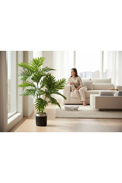 ERHAN FLOWERS Yapay Çiçek Areka Palmiye Ağacı 100 CM Salon Çiçeği Yapay Bitki saksı siyah gümüş