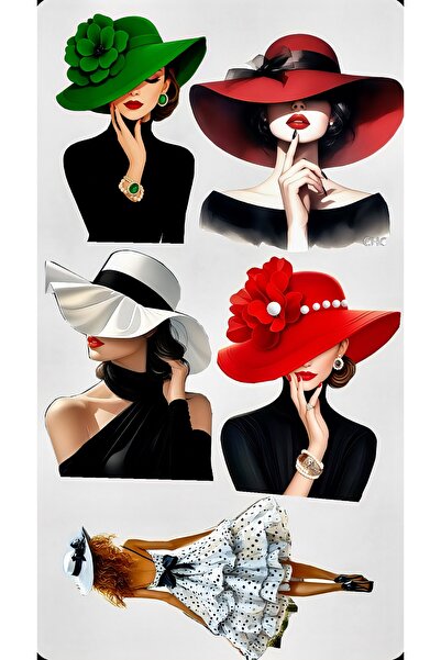 BENİMSER REKLAM Elegant Woman with Hat Illustration Sticker Set – 22X30 cm De...