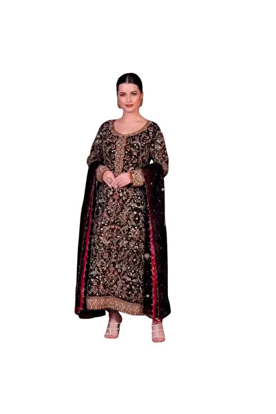 MYSMAR طقم كاميز سالوار دوباتا من قماش جورجيت صناعي أسود - HRT5224 | أسود