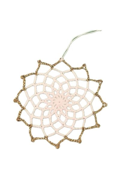 OEM Set of 4 handmade crochet Christmas rosette ornaments, white with gold edge, 11 cm