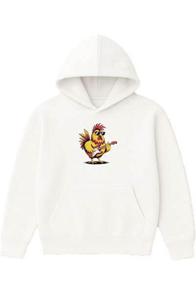 VSRN سترة روكشي هوروز ديزاين مطبوع قصة فضفاضة بيضاء بغطاء رأس