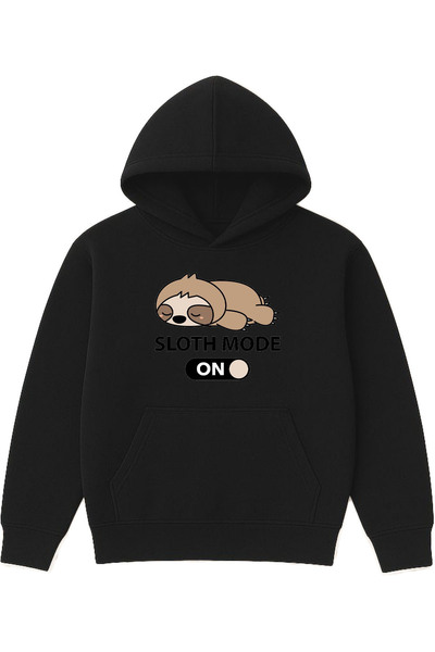 VSRN Hanorac negru supradimensionat cu glugă, cu imprimeu Sloth Mode Design