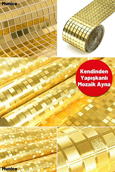 Munico Gold Renk Aynalı Mozaik Taşlı Dekor Bandı – 1 Metre Kendinden Yapışkan...