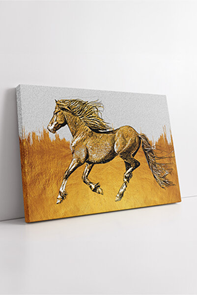 KOSS Dijital Gold Tone Horse Drawing Canvas Painting Artistic Line Style Dyna...