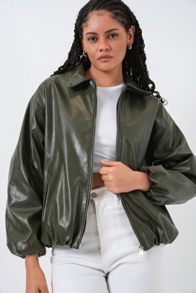Hiccup Bdart Oversized D Faux Leather Zipper Jacket