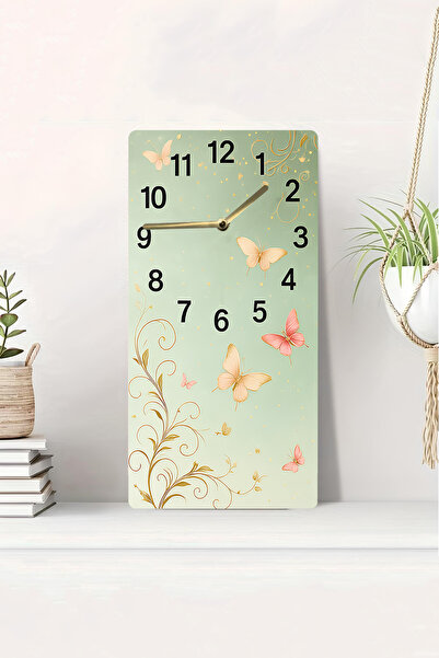 kutuTR ساعة طاولة MDF مطبوعة بالأشعة فوق البنفسجية ثنائية الأبعاد مع مظهر ثلاثي الأبعاد - ديكور أنيق بتصميم الفراشة والذهب - 20x40 سم-DTS244