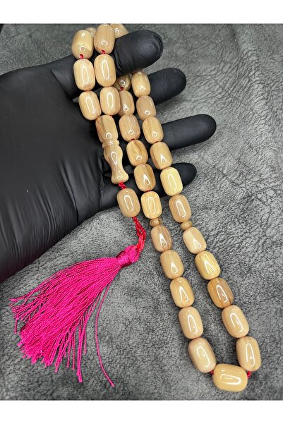 Mos Tespih مسبحة صلاة عنبرية مضغوطة ذات حجم كبير ومزينة بشراشيب