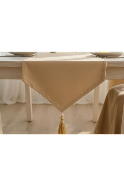 TECHTACT مفرش طاولة فاخر مزين بشراشيب مقاس 35 × 150 سم، مفرش طاولة مزخرف أنيق...