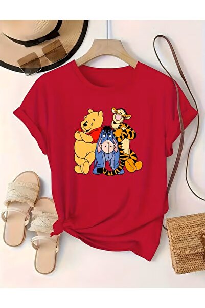 Winnie the Pooh Karikatür Baskılı Kadın T-Shirt